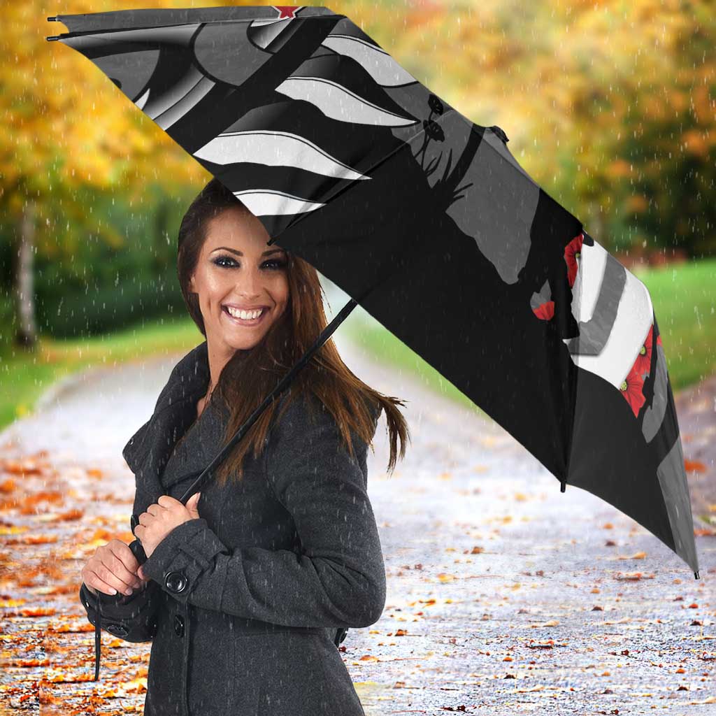 New Zealand ANZAC Day Umbrella 25th April Silver Fern With Poppy - Aussie Hoodie