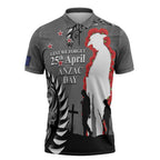 New Zealand ANZAC Day Zipper Polo Shirt 25th April Silver Fern With Poppy - Aussie Hoodie