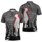 New Zealand ANZAC Day Zipper Polo Shirt 25th April Silver Fern With Poppy - Aussie Hoodie