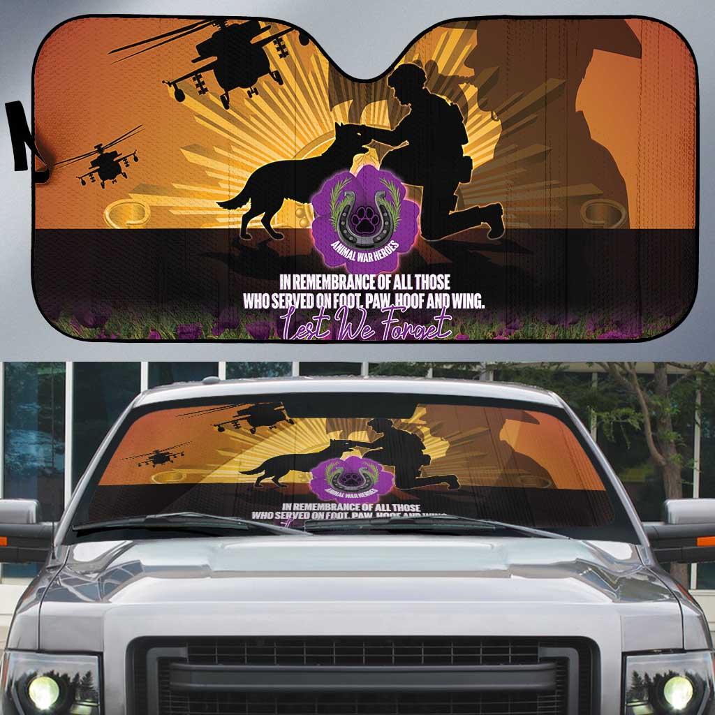 Animal War Heroes Australia ANZAC Day Auto Sun Shade We Will Always Remember Them