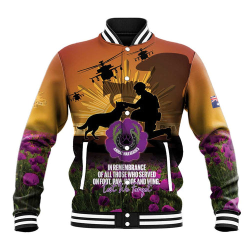 Animal War Heroes Australia ANZAC Day Baseball Jacket We Will Always Remember Them