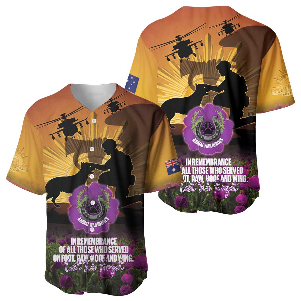 Animal War Heroes Australia ANZAC Day Baseball Jersey We Will Always Remember Them