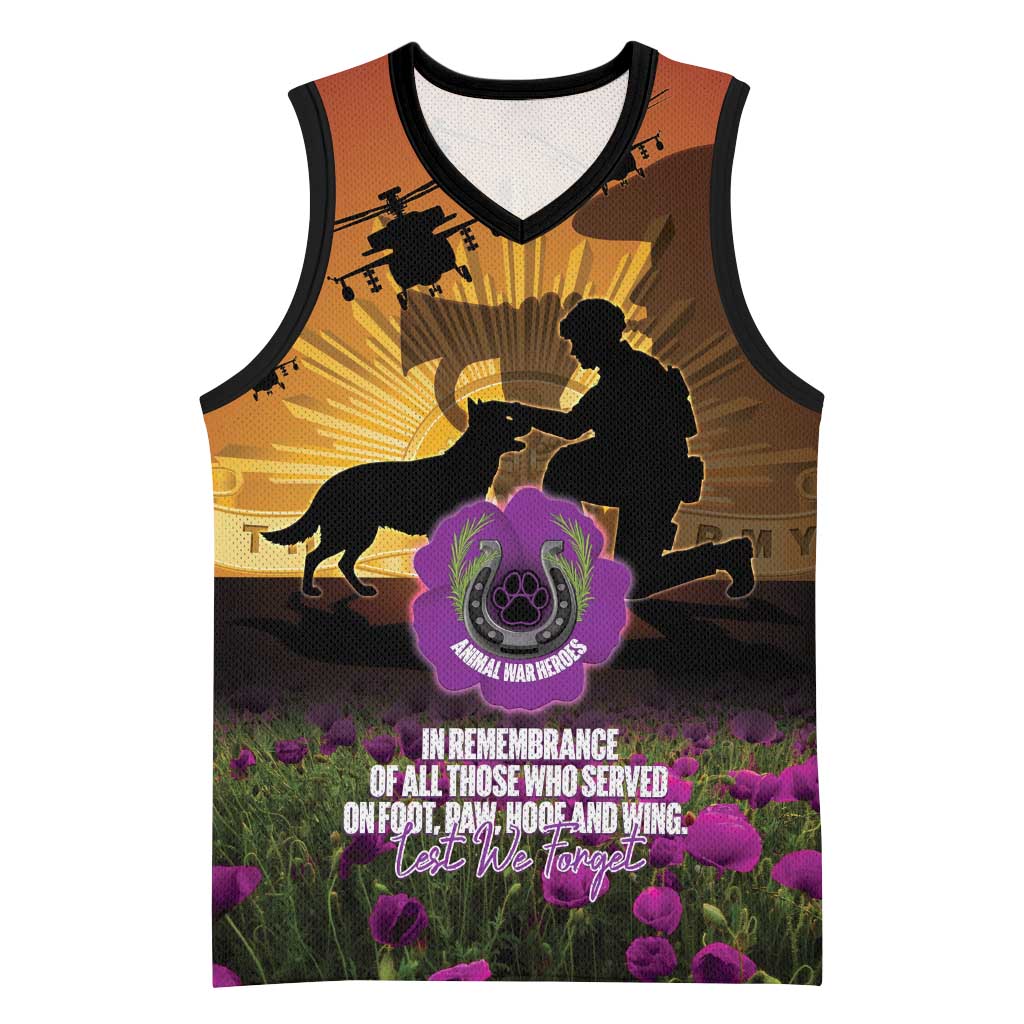Animal War Heroes Australia ANZAC Day Basketball Jersey We Will Always Remember Them