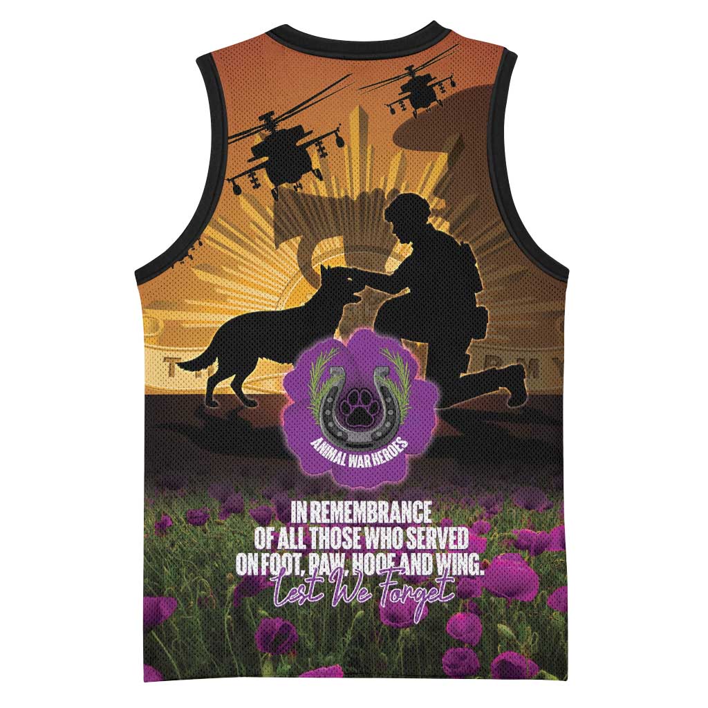 Animal War Heroes Australia ANZAC Day Basketball Jersey We Will Always Remember Them
