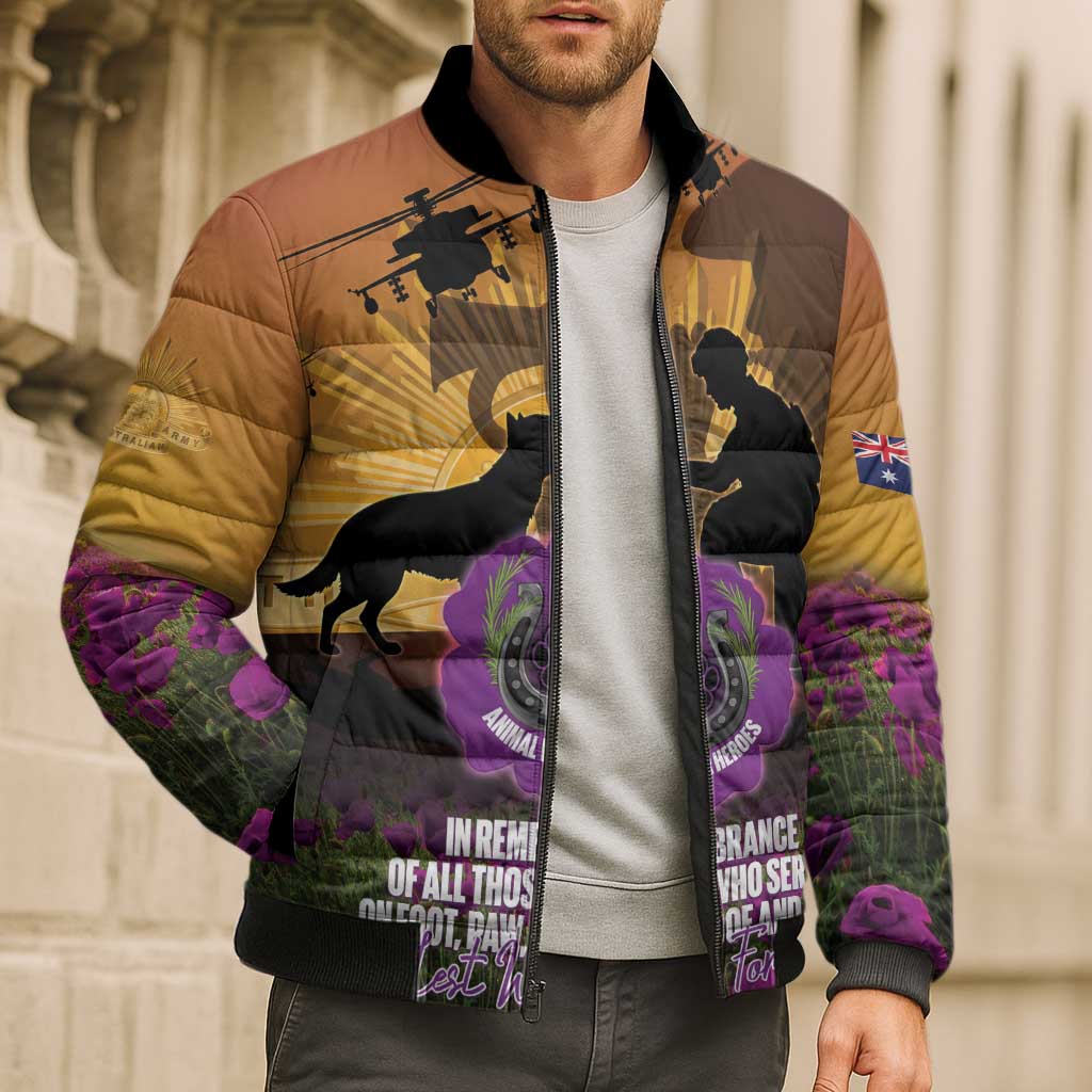Animal War Heroes Australia ANZAC Day Bomber Puffer Jacket We Will Always Remember Them