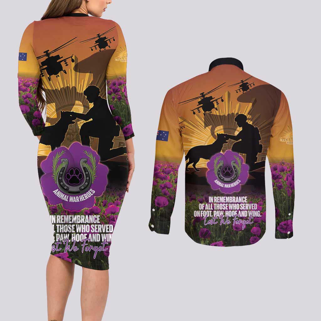 Animal War Heroes Australia ANZAC Day Couples Matching Long Sleeve Bodycon Dress and Long Sleeve Button Shirt We Will Always Remember Them