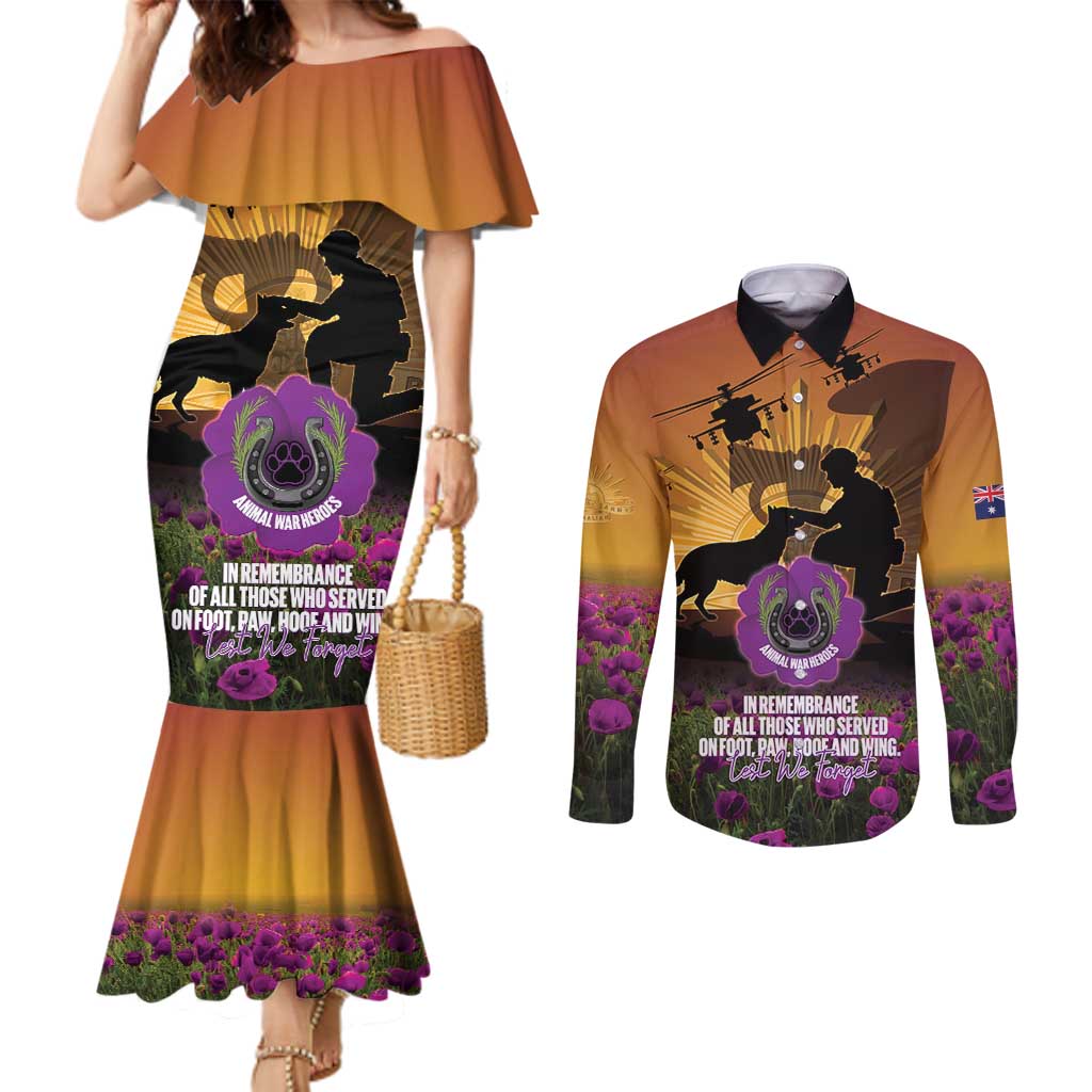 Animal War Heroes Australia ANZAC Day Couples Matching Mermaid Dress and Long Sleeve Button Shirt We Will Always Remember Them