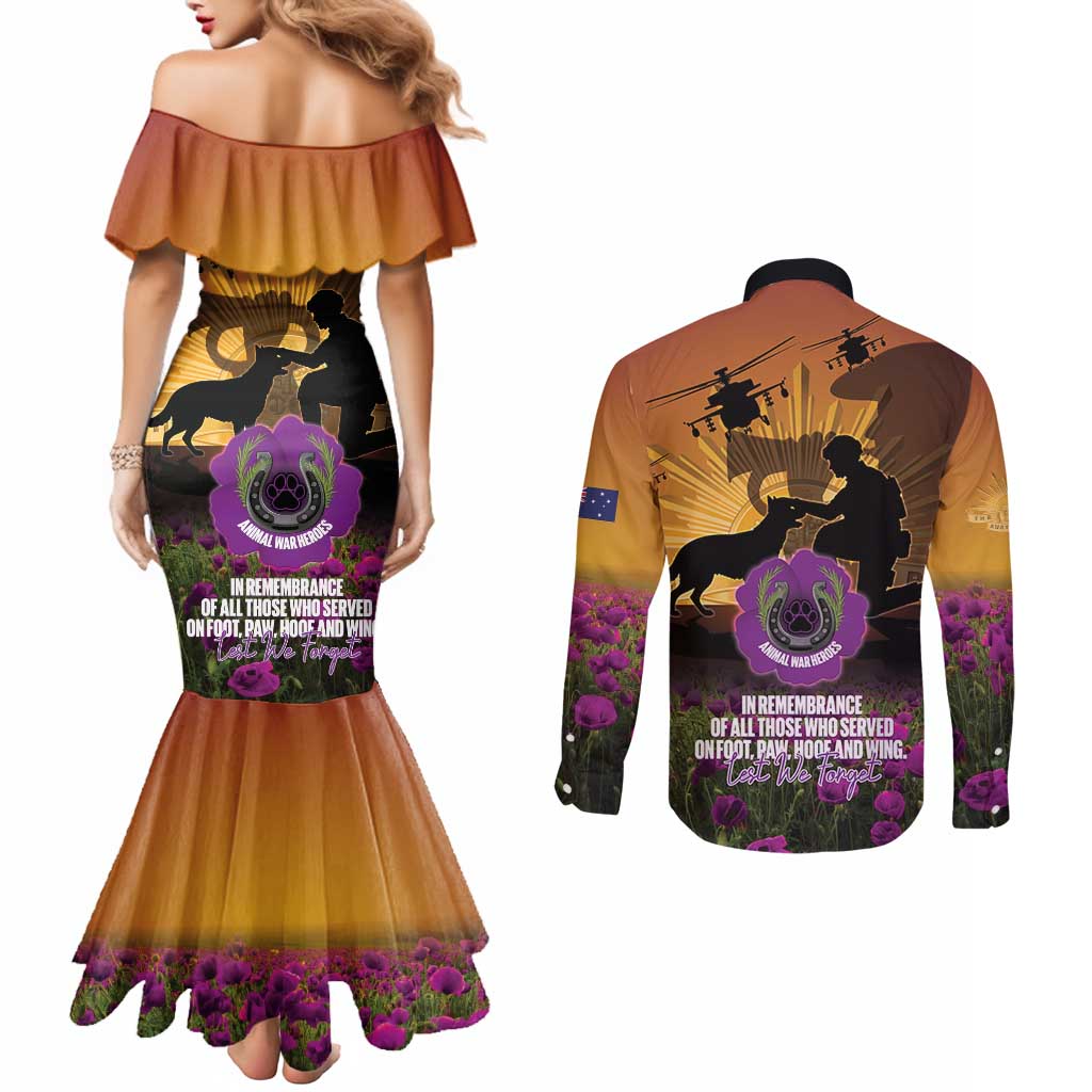 Animal War Heroes Australia ANZAC Day Couples Matching Mermaid Dress and Long Sleeve Button Shirt We Will Always Remember Them