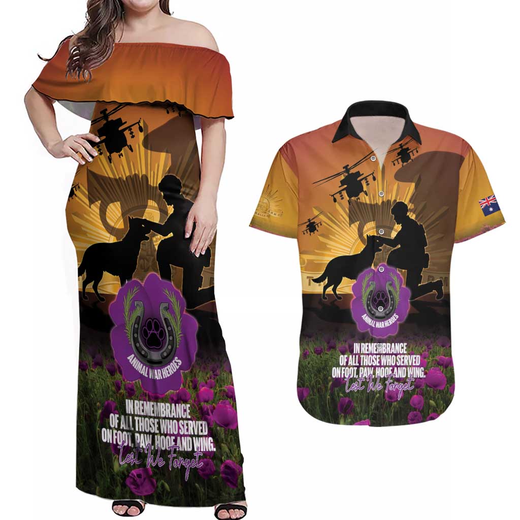 Animal War Heroes Australia ANZAC Day Couples Matching Off Shoulder Maxi Dress and Hawaiian Shirt We Will Always Remember Them