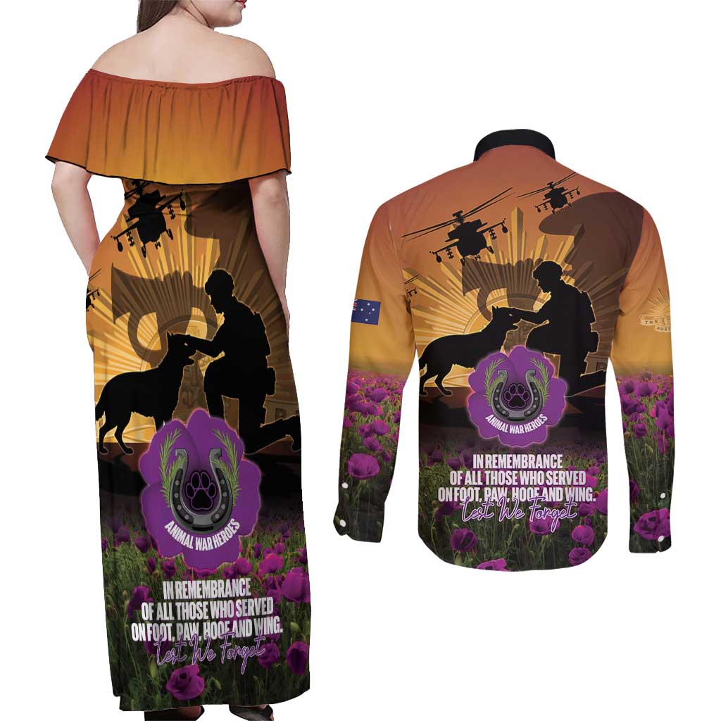 Animal War Heroes Australia ANZAC Day Couples Matching Off Shoulder Maxi Dress and Long Sleeve Button Shirt We Will Always Remember Them
