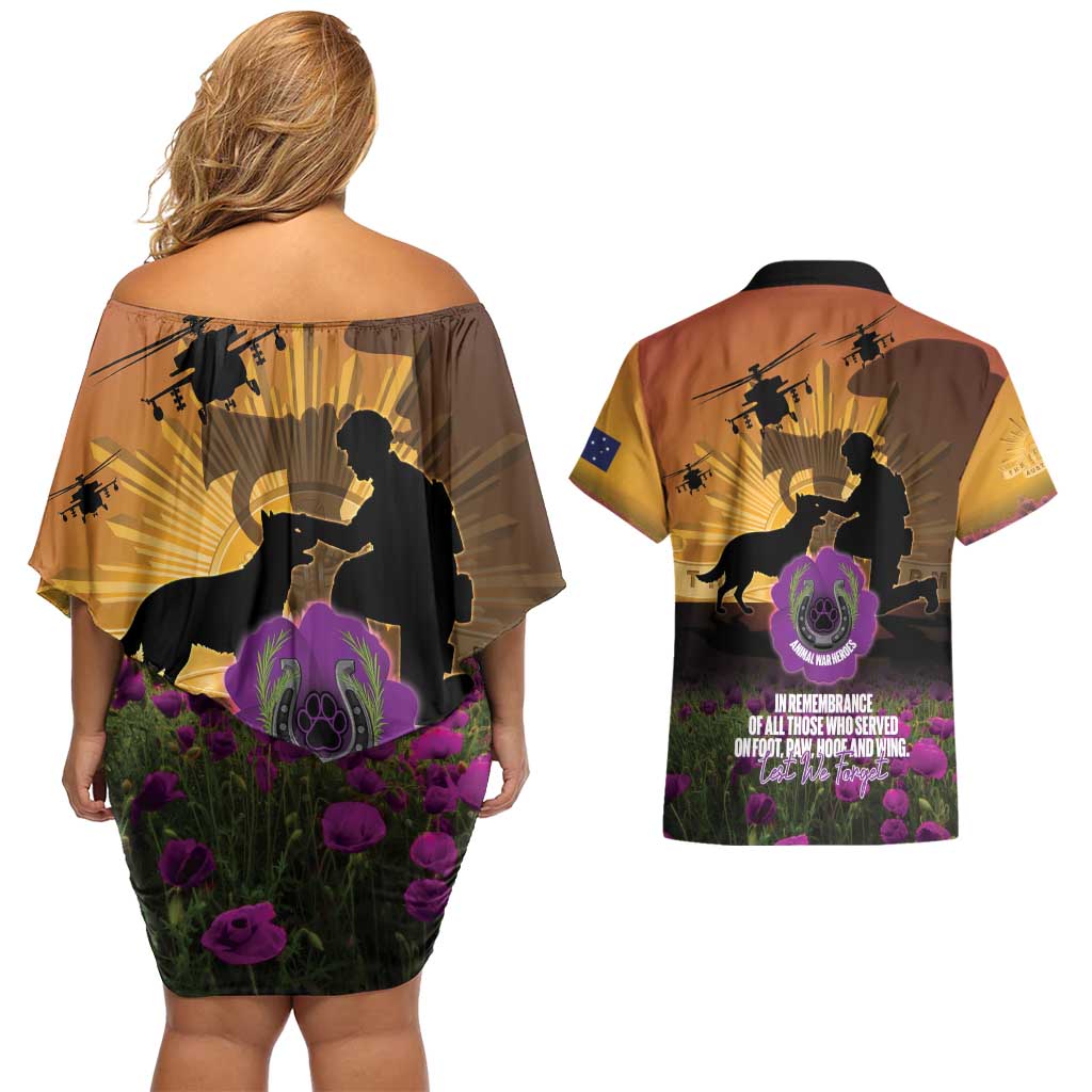 Animal War Heroes Australia ANZAC Day Couples Matching Off Shoulder Short Dress and Hawaiian Shirt We Will Always Remember Them
