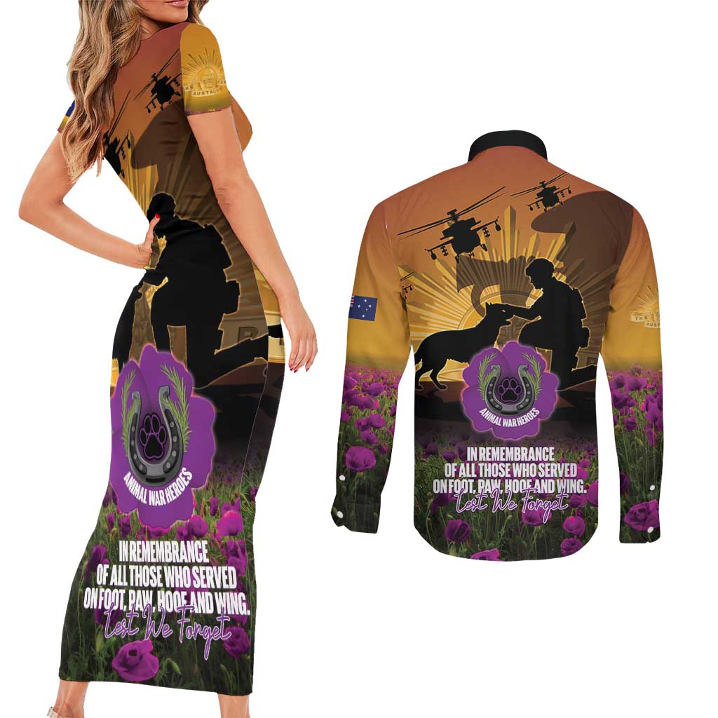 Animal War Heroes Australia ANZAC Day Couples Matching Short Sleeve Bodycon Dress and Long Sleeve Button Shirt We Will Always Remember Them
