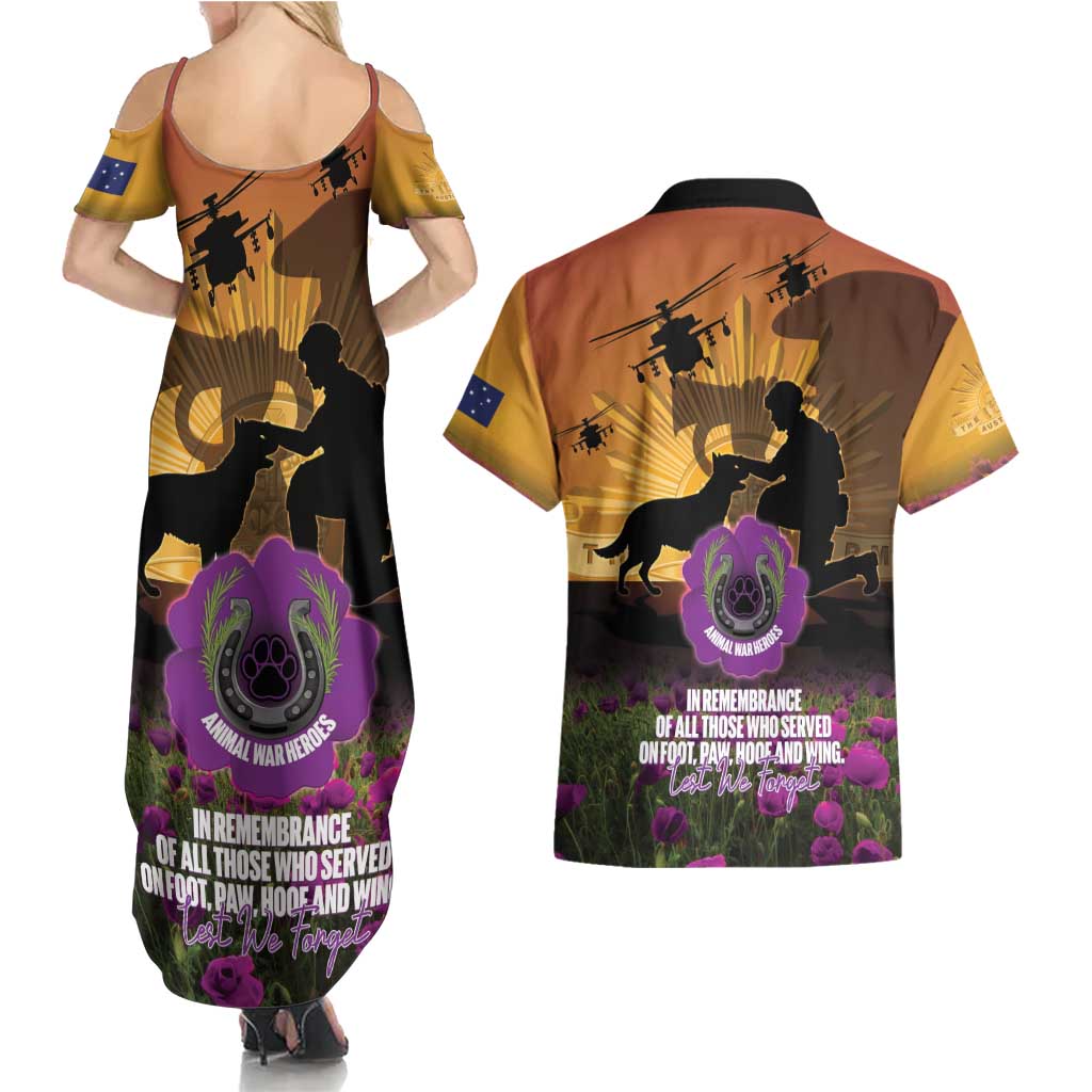 Animal War Heroes Australia ANZAC Day Couples Matching Summer Maxi Dress and Hawaiian Shirt We Will Always Remember Them