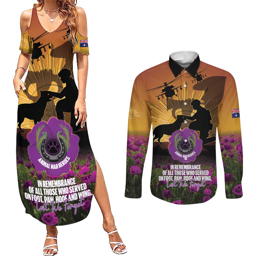 Animal War Heroes Australia ANZAC Day Couples Matching Summer Maxi Dress and Long Sleeve Button Shirt We Will Always Remember Them