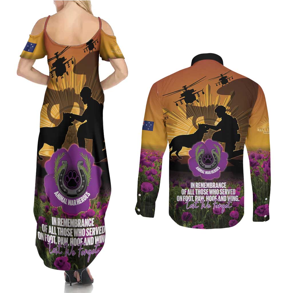 Animal War Heroes Australia ANZAC Day Couples Matching Summer Maxi Dress and Long Sleeve Button Shirt We Will Always Remember Them
