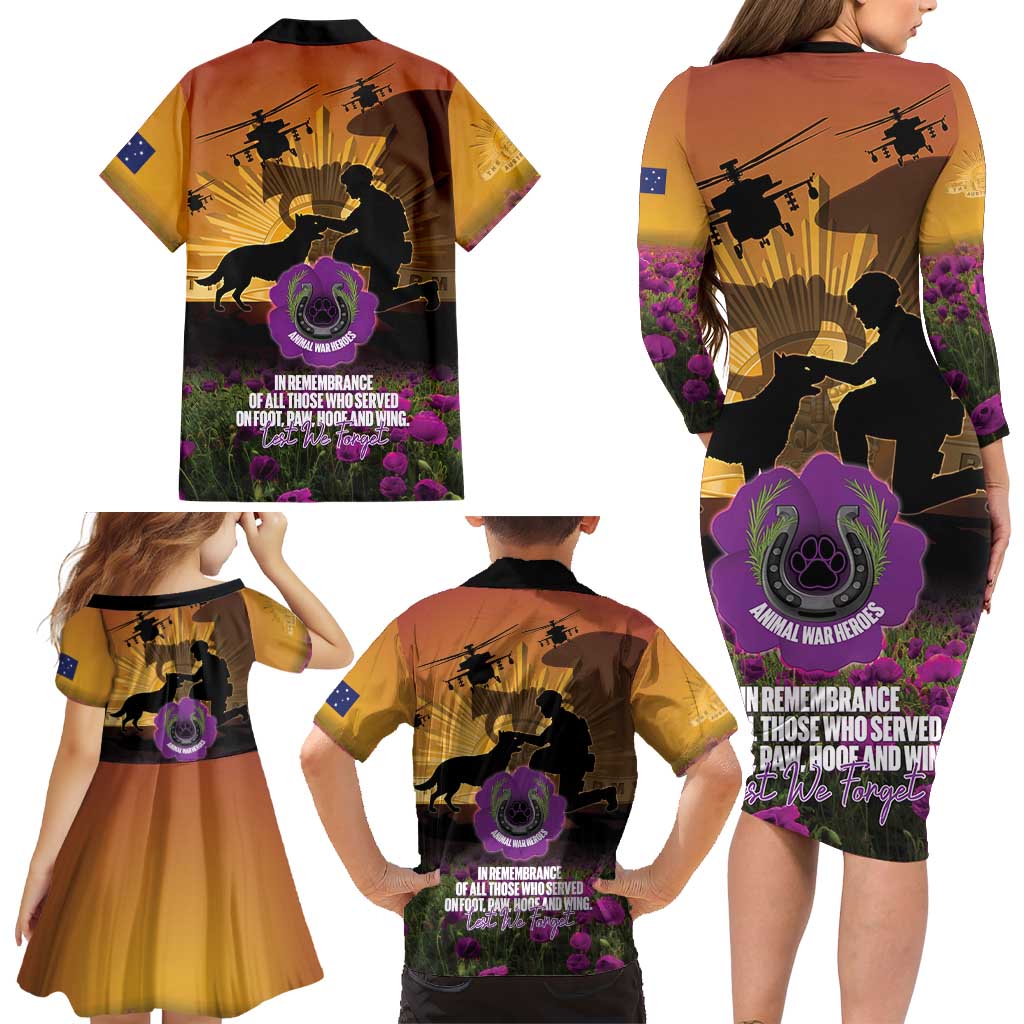 Animal War Heroes Australia ANZAC Day Family Matching Long Sleeve Bodycon Dress and Hawaiian Shirt We Will Always Remember Them