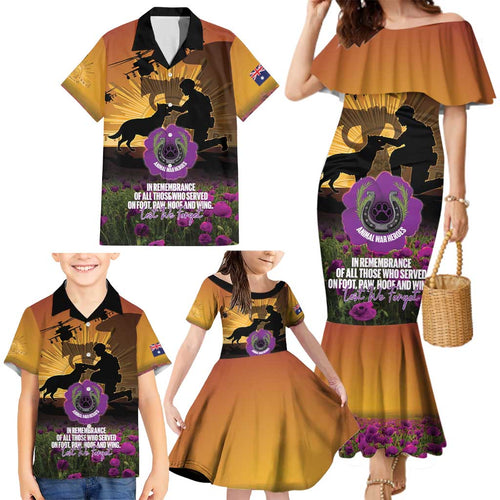 Animal War Heroes Australia ANZAC Day Family Matching Mermaid Dress and Hawaiian Shirt We Will Always Remember Them