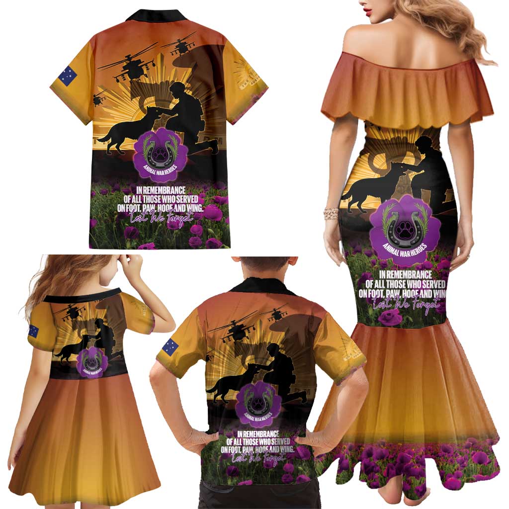 Animal War Heroes Australia ANZAC Day Family Matching Mermaid Dress and Hawaiian Shirt We Will Always Remember Them