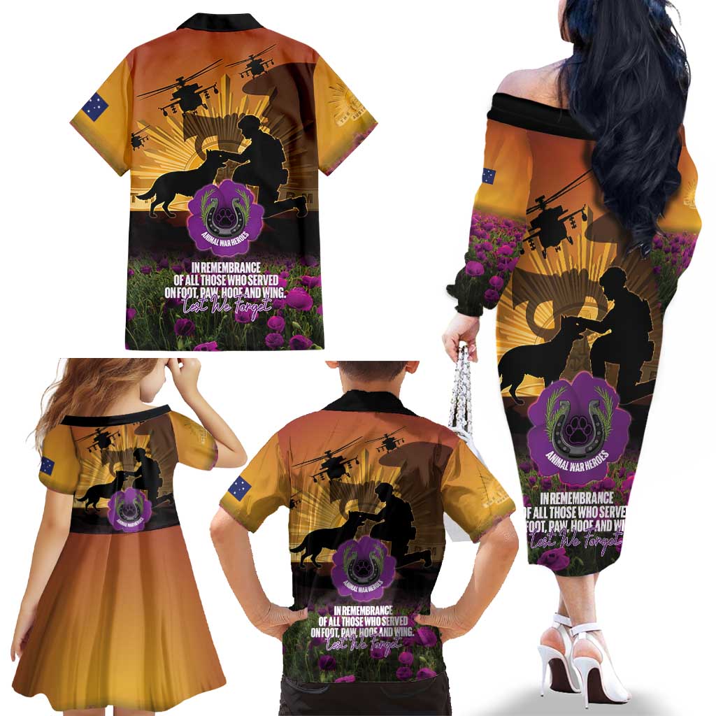 Animal War Heroes Australia ANZAC Day Family Matching Off The Shoulder Long Sleeve Dress and Hawaiian Shirt We Will Always Remember Them