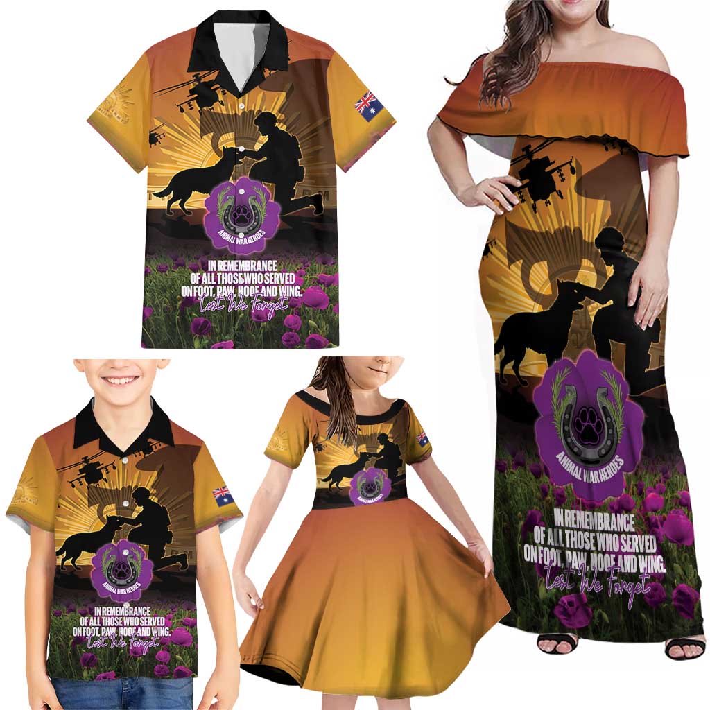 Animal War Heroes Australia ANZAC Day Family Matching Off Shoulder Maxi Dress and Hawaiian Shirt We Will Always Remember Them