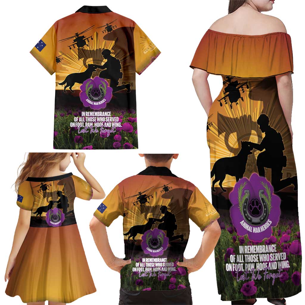 Animal War Heroes Australia ANZAC Day Family Matching Off Shoulder Maxi Dress and Hawaiian Shirt We Will Always Remember Them