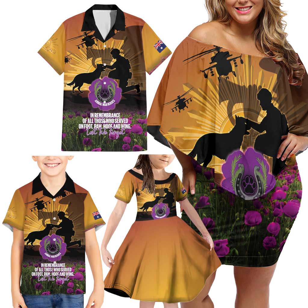 Animal War Heroes Australia ANZAC Day Family Matching Off Shoulder Short Dress and Hawaiian Shirt We Will Always Remember Them