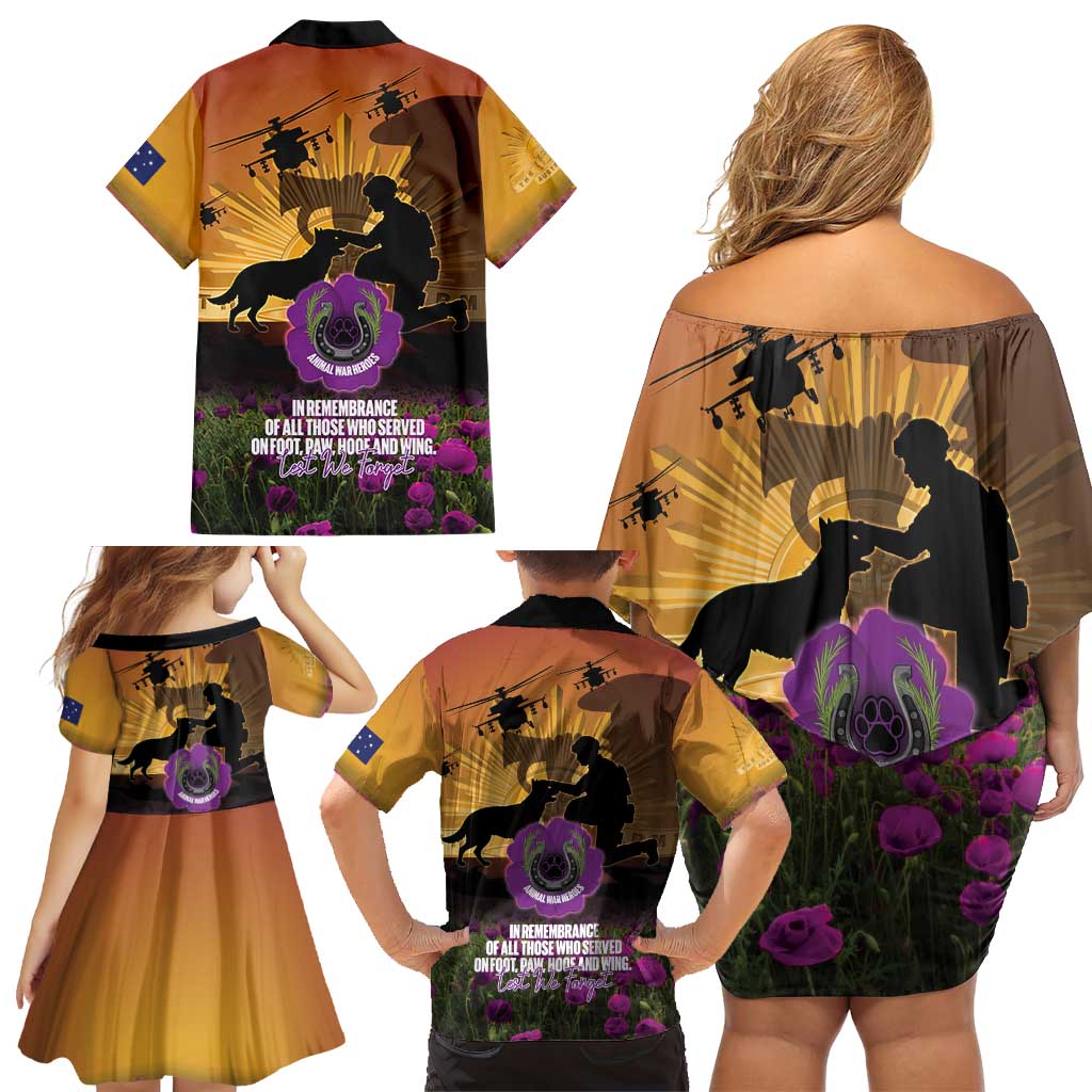 Animal War Heroes Australia ANZAC Day Family Matching Off Shoulder Short Dress and Hawaiian Shirt We Will Always Remember Them