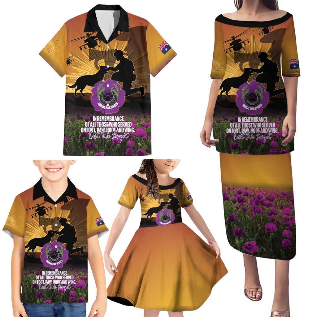 Animal War Heroes Australia ANZAC Day Family Matching Puletasi and Hawaiian Shirt We Will Always Remember Them