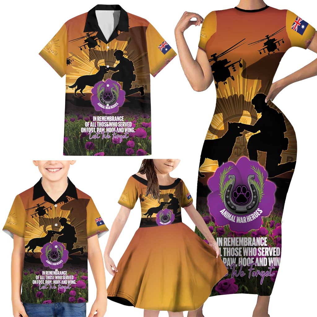 Animal War Heroes Australia ANZAC Day Family Matching Short Sleeve Bodycon Dress and Hawaiian Shirt We Will Always Remember Them