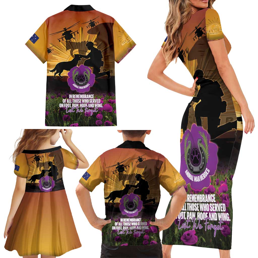 Animal War Heroes Australia ANZAC Day Family Matching Short Sleeve Bodycon Dress and Hawaiian Shirt We Will Always Remember Them