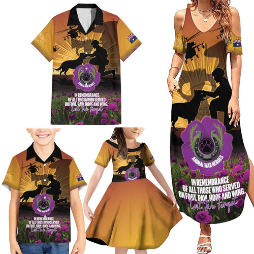 Animal War Heroes Australia ANZAC Day Family Matching Summer Maxi Dress and Hawaiian Shirt We Will Always Remember Them