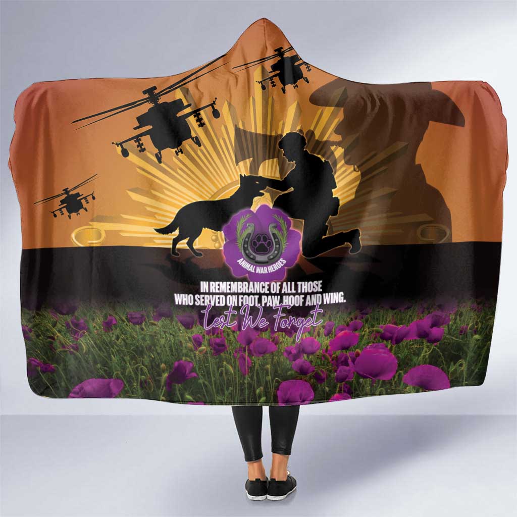 Animal War Heroes Australia ANZAC Day Hooded Blanket We Will Always Remember Them