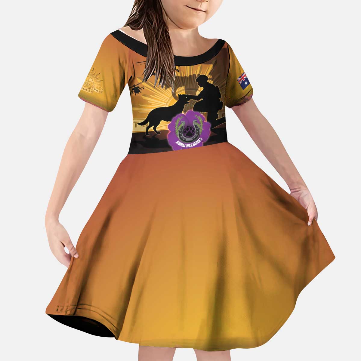 Animal War Heroes Australia ANZAC Day Kid Short Sleeve Dress We Will Always Remember Them