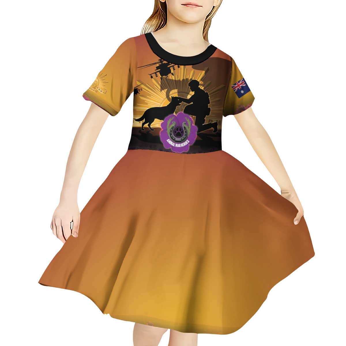 Animal War Heroes Australia ANZAC Day Kid Short Sleeve Dress We Will Always Remember Them