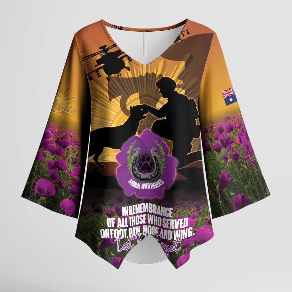Animal War Heroes Australia ANZAC Day Kimono Sleeve Blouse We Will Always Remember Them