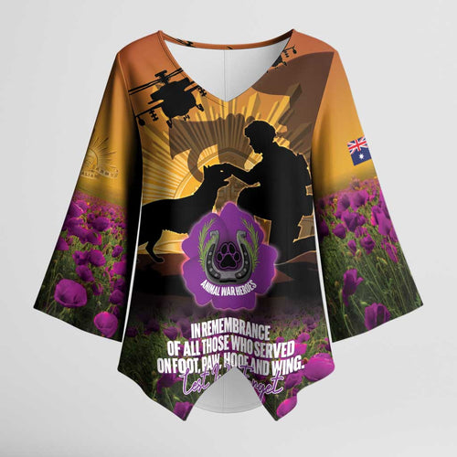 Animal War Heroes Australia ANZAC Day Kimono Sleeve Blouse We Will Always Remember Them