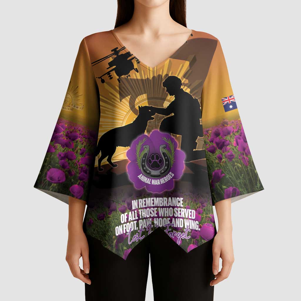 Animal War Heroes Australia ANZAC Day Kimono Sleeve Blouse We Will Always Remember Them