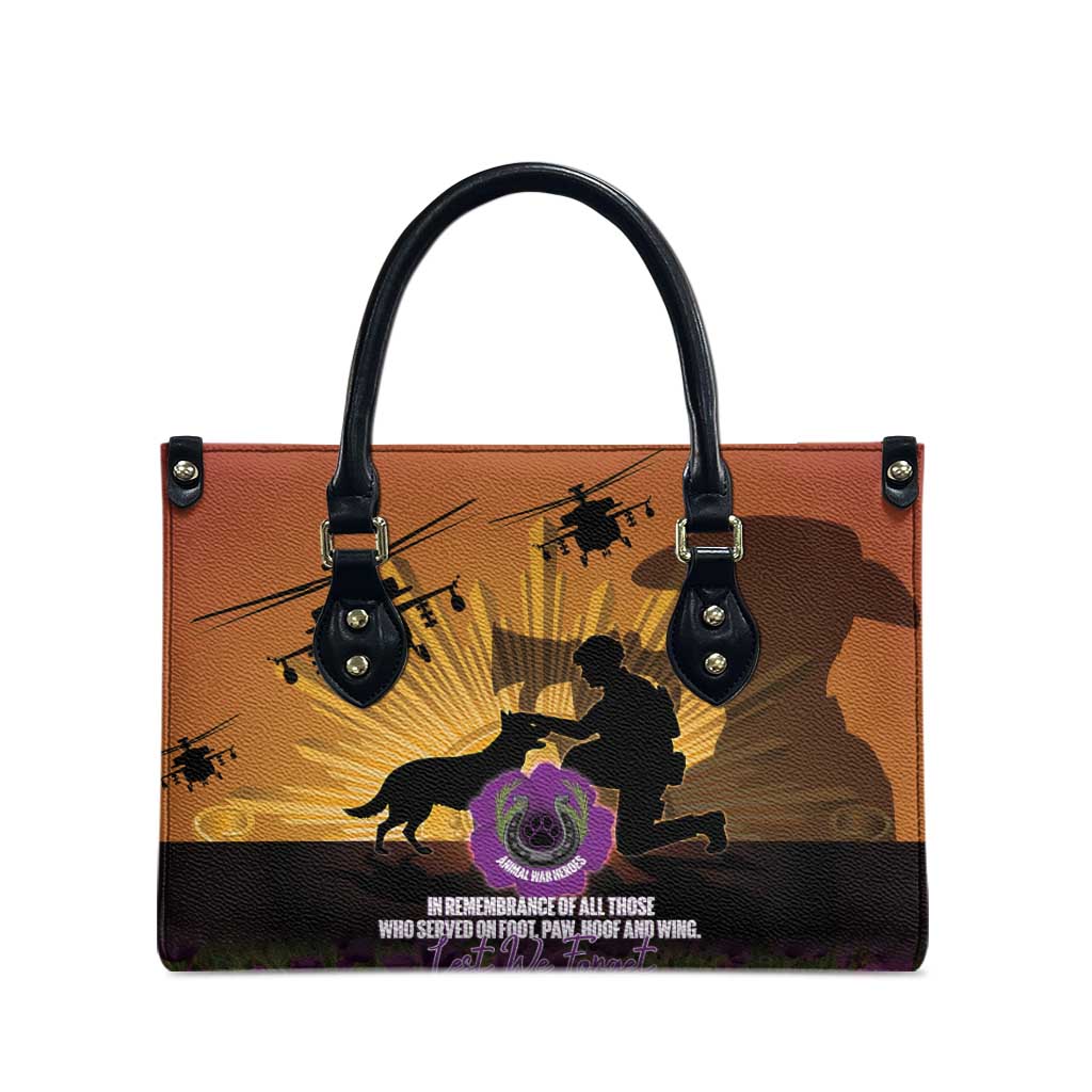 Animal War Heroes Australia ANZAC Day Leather Bag We Will Always Remember Them