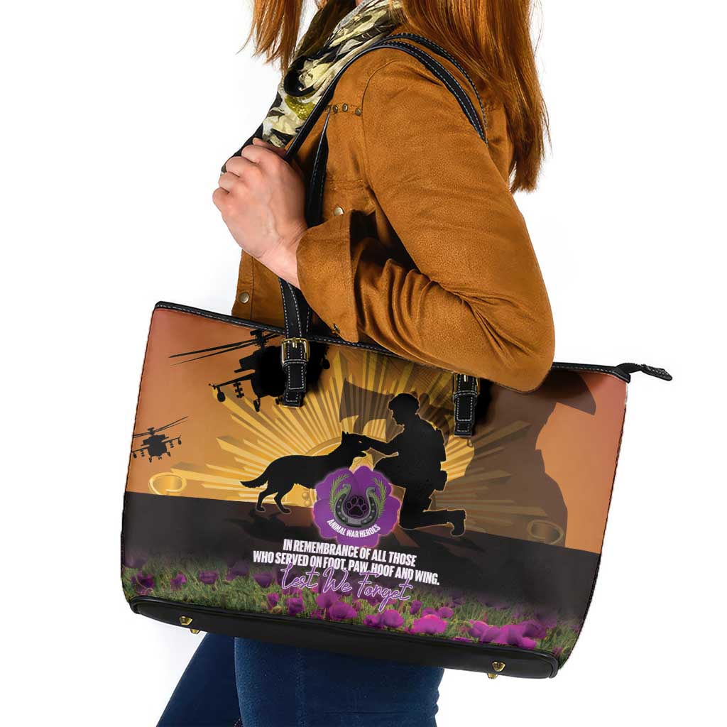Animal War Heroes Australia ANZAC Day Leather Tote Bag We Will Always Remember Them