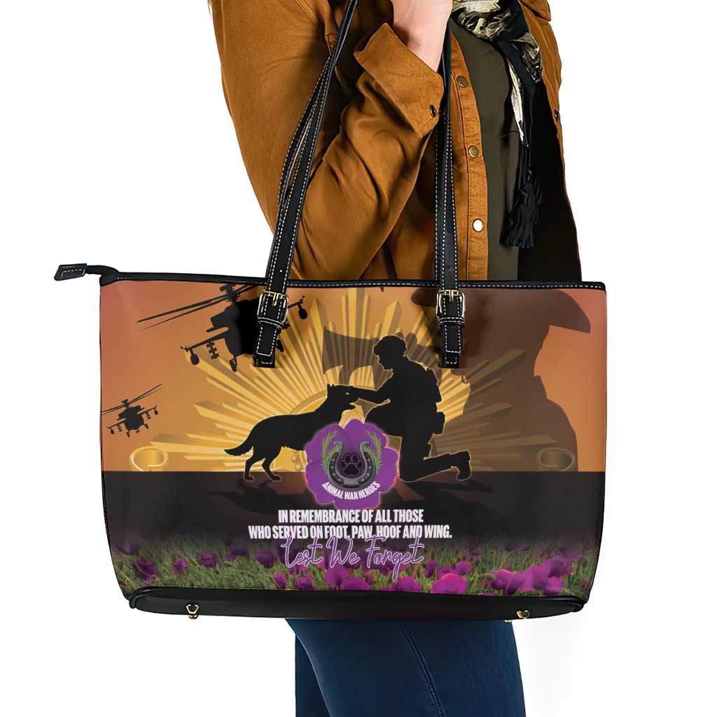 Animal War Heroes Australia ANZAC Day Leather Tote Bag We Will Always Remember Them