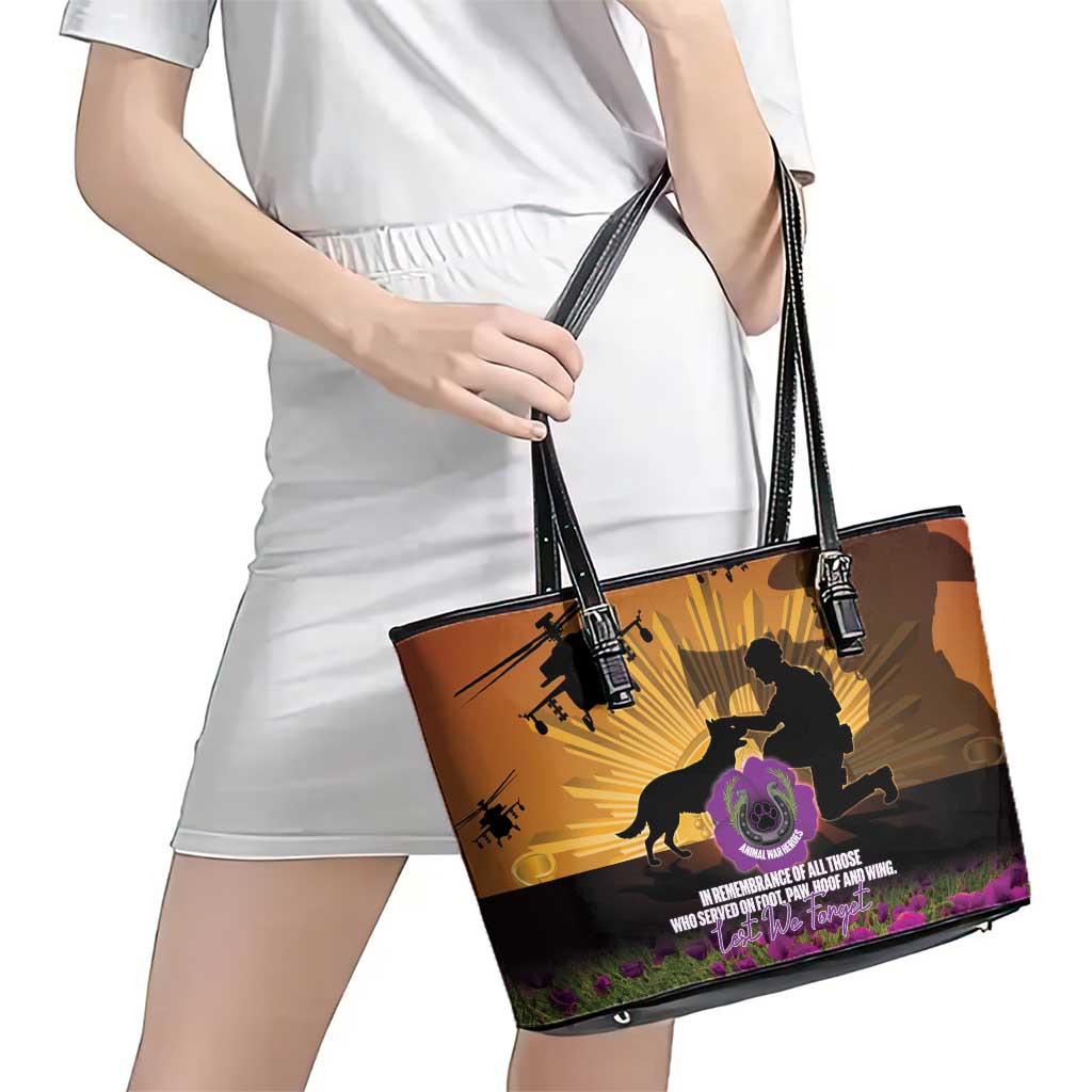 Animal War Heroes Australia ANZAC Day Leather Tote Bag We Will Always Remember Them