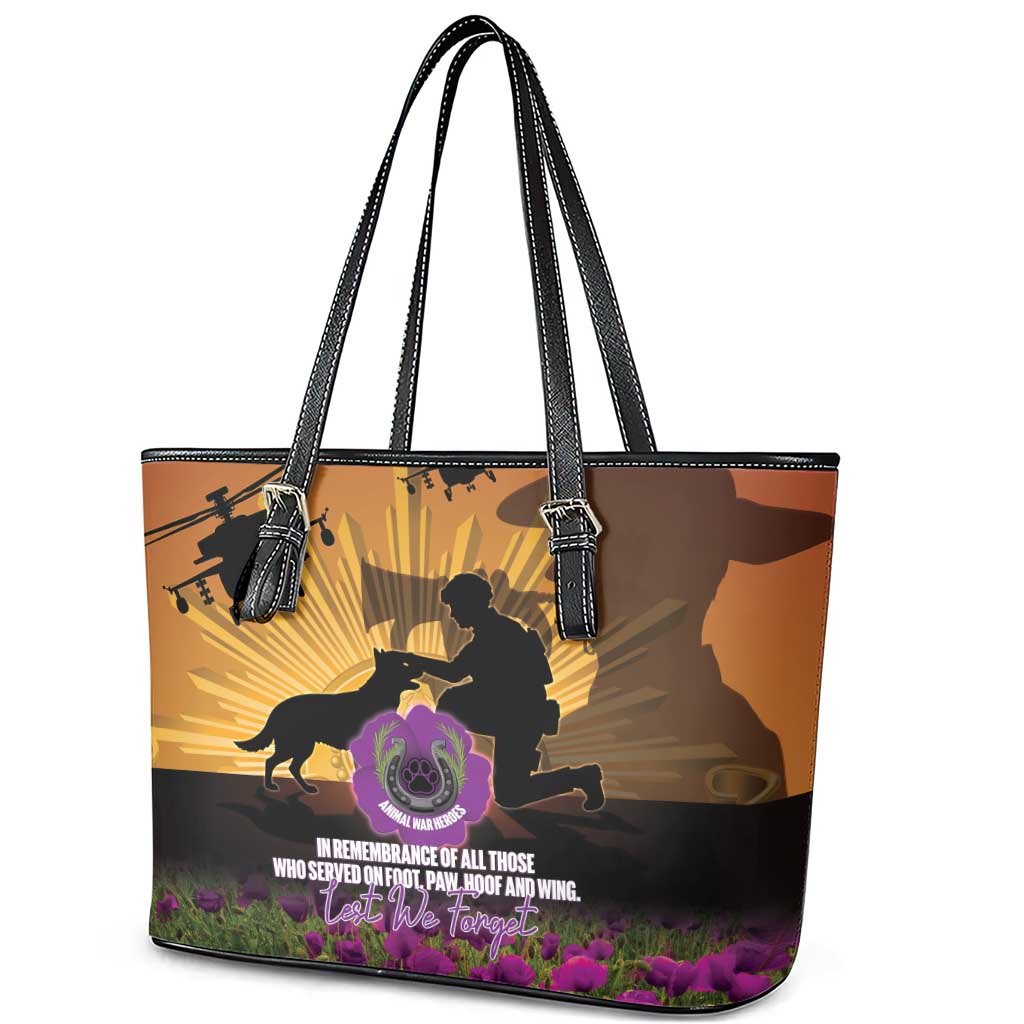 Animal War Heroes Australia ANZAC Day Leather Tote Bag We Will Always Remember Them