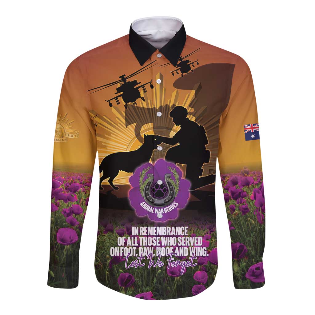 Animal War Heroes Australia ANZAC Day Long Sleeve Button Shirt We Will Always Remember Them
