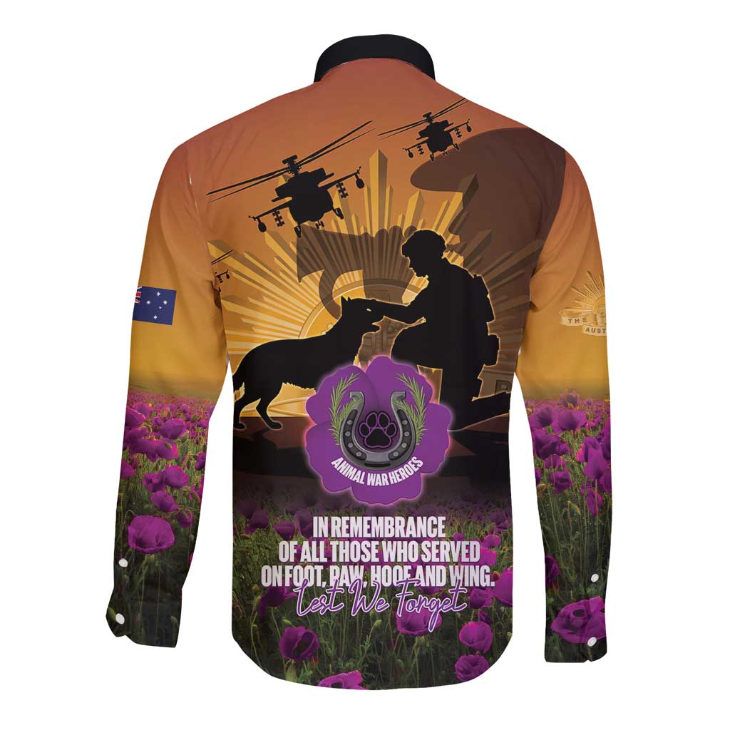Animal War Heroes Australia ANZAC Day Long Sleeve Button Shirt We Will Always Remember Them