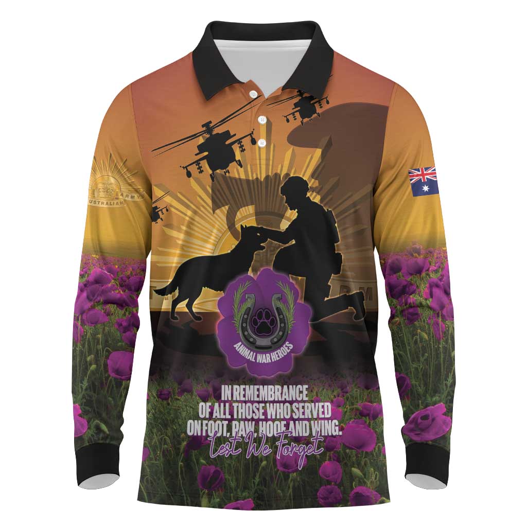 Animal War Heroes Australia ANZAC Day Long Sleeve Polo Shirt We Will Always Remember Them