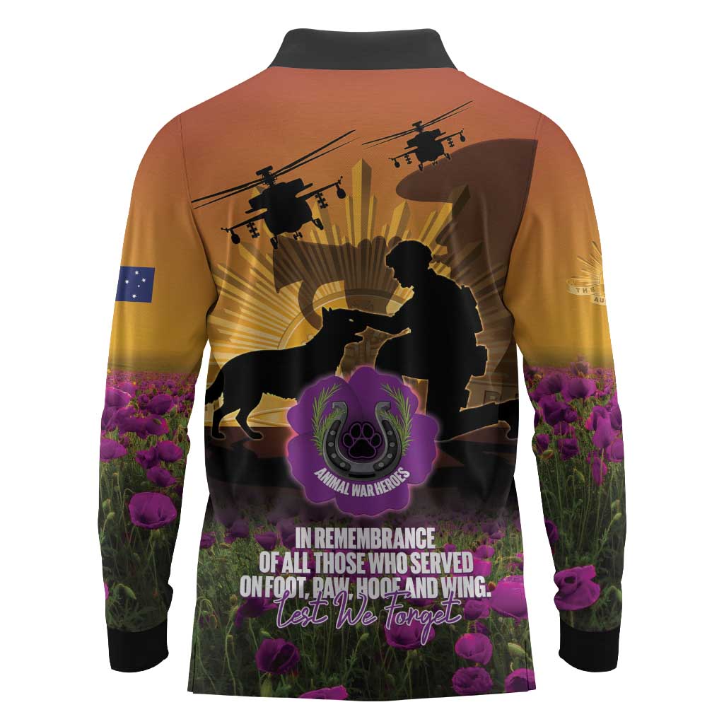Animal War Heroes Australia ANZAC Day Long Sleeve Polo Shirt We Will Always Remember Them