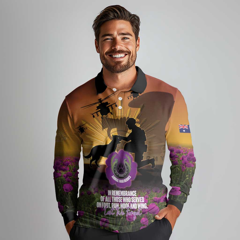 Animal War Heroes Australia ANZAC Day Long Sleeve Polo Shirt We Will Always Remember Them