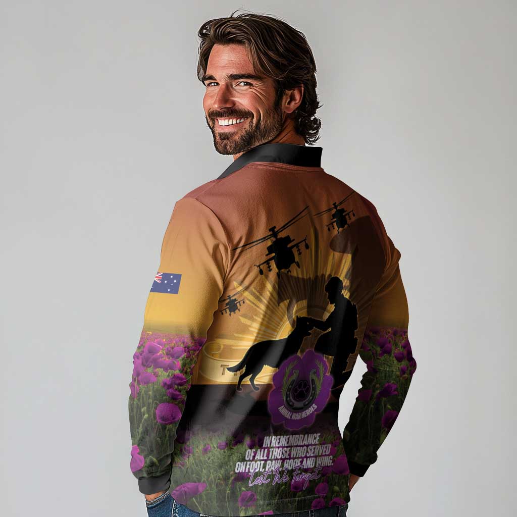 Animal War Heroes Australia ANZAC Day Long Sleeve Polo Shirt We Will Always Remember Them