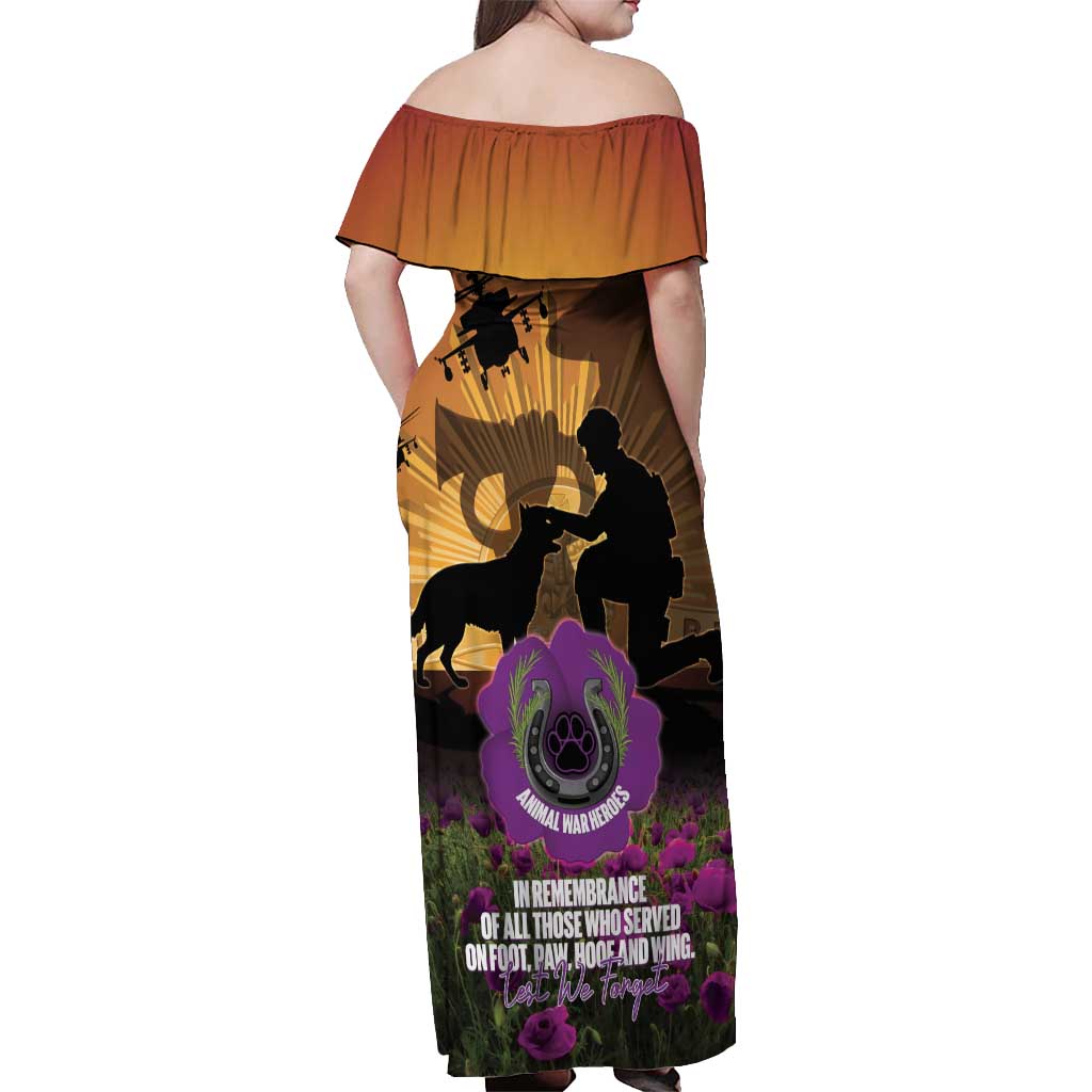 Animal War Heroes Australia ANZAC Day Off Shoulder Maxi Dress We Will Always Remember Them