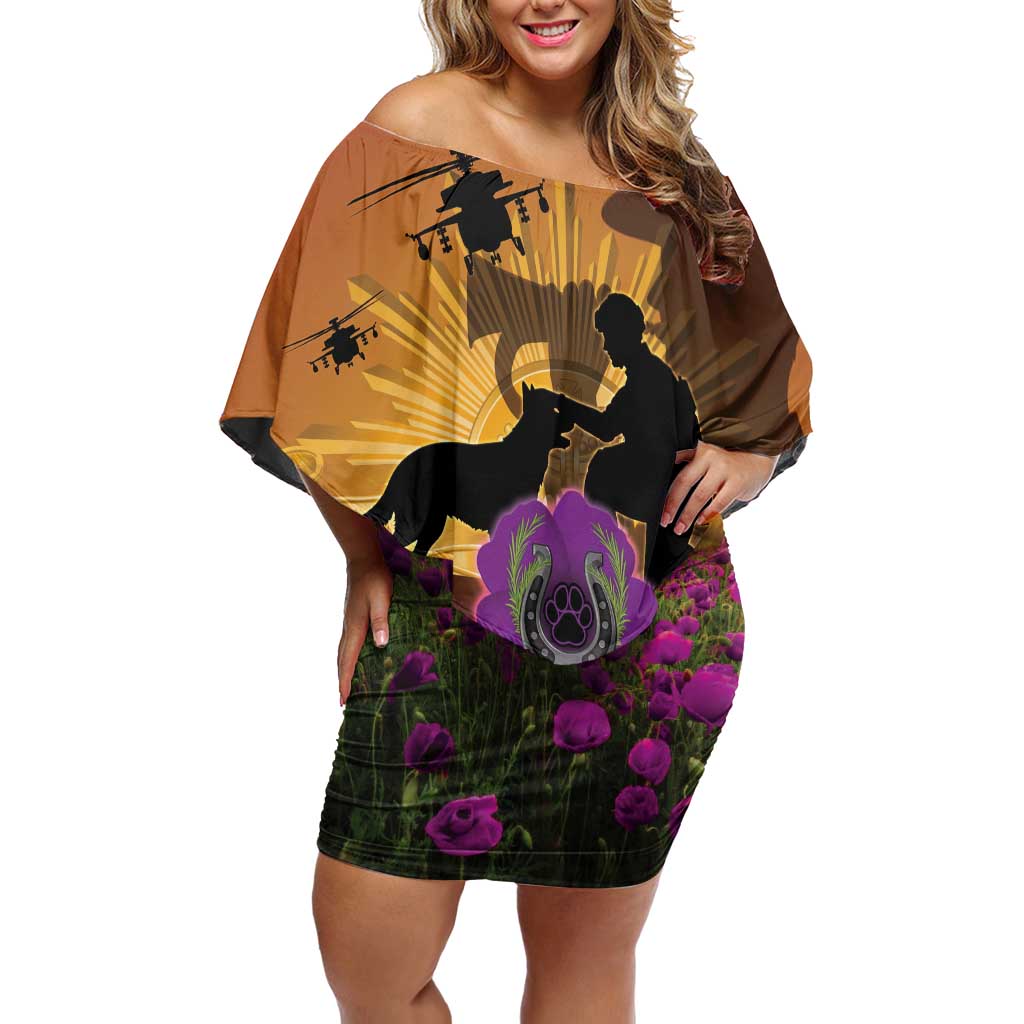 Animal War Heroes Australia ANZAC Day Off Shoulder Short Dress We Will Always Remember Them